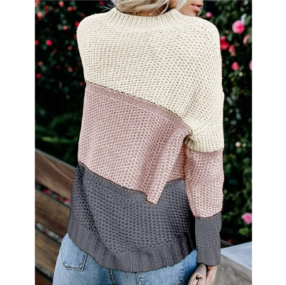 Color Block Long Sleeve Ribbed Knit Sweater - Picture 4 of 6